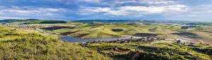 Transylvania Prints: Panorama of Chinteni village and lake in summer, Romania, Europe