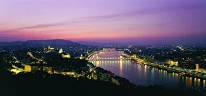 Panorama of the city at dusk over the River Danube, UNESCO World Heritage Site, Budapest, Hungary, Europe
