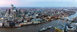 Bascule Bridge Prints: Panorama of City of London skyline and River Thames from above, including Tower Bridge