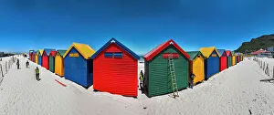 Panorama of the colourful beach huts on the beach of Muizenberg, Cape Town, South Africa, Africa