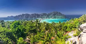 Thai Culture Prints: Panorama of Ko Phi Phi Don, beautiful tropical island in Thailand, Southeast Asia, Asia
