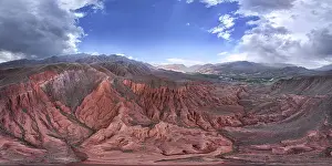 Scenic Landscape Prints: Panorama of Kok-Moinok Canyon, a clay-sand structure formed on the slopes of arid mountains cut by water streams