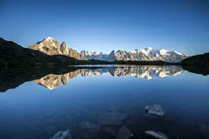 Lac Des Cheserys Prints: Panorama from Lac des Cheserys, a great terrace from which to admire Mont Blanc range