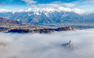 Slovenia Prints: Panorama of Lake Bled in the Julian Alps of the Upper Carniolan region