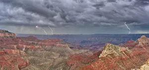 Royal Prints: Panorama of a lightning storm passing over Grand Canyon Arizona