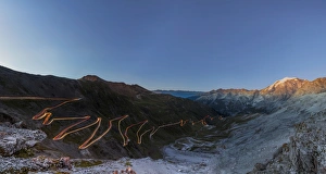 Transport Infrastructure Prints: Panorama of lights of car trace at dusk