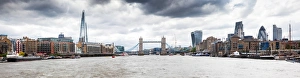 Bascule Bridge Prints: Panorama of London seen from River Thames with the Shard, Tower Bridge and the city