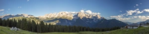 Mountain Hut Prints: Panorama of meadows and hut framed by peaks, Malga Ritorto, Madonna di Campiglio