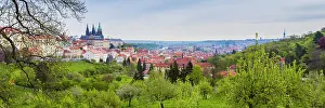 Spires Prints: Panorama of Prague Castle and gardens of Petrin Hill, Prague, Czechia, Europe