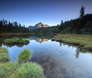Province Of Sondrio Prints: Panorama of Sasso Moro reflected in Lake Mufule at dawn