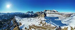 Skiing Prints: Panorama of Sassolongo or Langkofelscharte and the Canazei ski slopes, Dolomites, Italy