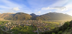 Province Of Sondrio Prints: Panorama of the town of Morbegno at sunset, province of Sondrio, Valtellina, Lombardy