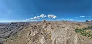 Range Prints: Panorama view of Alinja castle in Nakhchivan showing surrounding mountains and landscape under clear blue sky