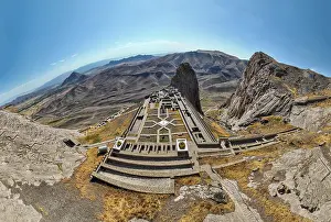 Plateau Prints: Panorama view showcasing Alinja castle in Nakhchivan region of Azerbaijan with surrounding mountains and landscape