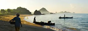 Typically Prints: Panorama of a woman waiting for the fisherman to return at Kuta Beach