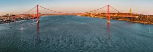 Tagus River Prints: Panoramic aerial view of the 25 April Bridge over the Tagus River