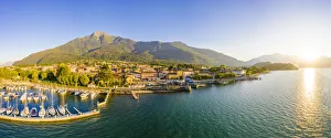 Lake Como Prints: Panoramic aerial view of Colico village at sunset, Lake Como, Lombardy, Italian Lakes