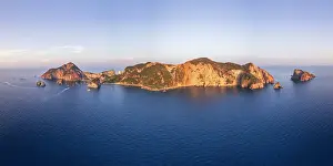 Latina Province Prints: Panoramic aerial view of the island of Palmarola in the blue waters of the Tyrrhenian sea