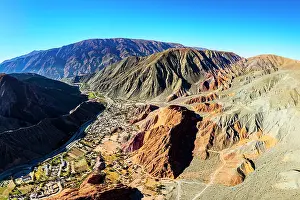 Settlement Prints: Panoramic aerial view of Purmamarca village and mountains, Argentina