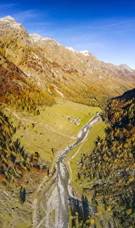Panoramic aerial view of Val Bodengo during autumn, Valchiavenna, Valtellina, Lombardy
