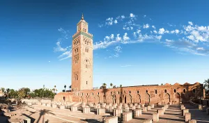 Marrakesh Prints: Panoramic of the ancient Koutoubia Mosque and minaret tower