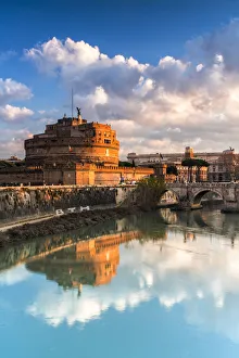 Castel Santangelo Prints: Panoramic of Castel Sant Angelo and River Tiber at sunrise