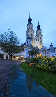 10th Century Prints: Panoramic of the Cathedral of Brixen (Bressanone) illuminated at night