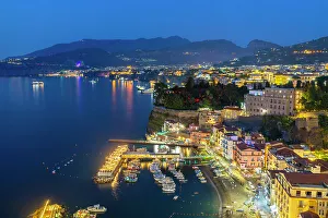Sorrento Prints: Panoramic dusk view of Sorrento, Bay of Naples, Campania, Italy, Mediterranean, Europe