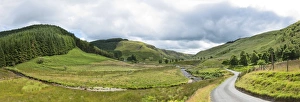 Lane Prints: Panoramic landscape view, Abergwesyn Valley, Powys, Wales, United Kingdom, Europe