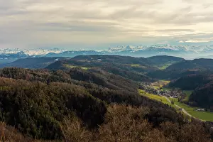 Zurich Prints: Panoramic landscape view of nature surrounding Zurich, Switzerland