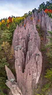 Bolzano Prints: Panoramic of majestic pinnacles of earth pyramids of Renon, Longomoso, Bolzano