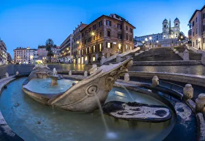 Light Beam Prints: Panoramic of Piazza di Spagna (Spanish Steps), Barcaccia fountain and Trinita dei Monti