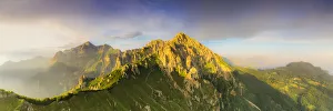 Lake Como Prints: Panoramic of Rifugio Rosalba and Grigne group at sunset, aerial view, Lake Como