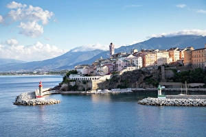 Touristic Prints: Panoramic summer cityscape of Bastia, Island of Corsica, France