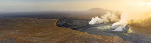 Panoramic of sunset over the fumarole of Erta Ale volcano, Danakil Depression