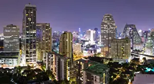Panoramic view of Bangkok at night from Rembrandt Hotel and Towers, Sukhumvit 18, Bangkok, Thailand, Southeast Asia, Asia