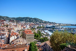 Popular Prints: Panoramic view of Cannes from the hill of Le Suquet (old town)