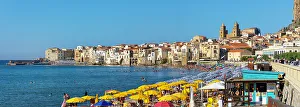 Cefalu Prints: Panoramic view of Cefalu, Province of Palermo, Sicily, Italy, Mediterranean, Europe