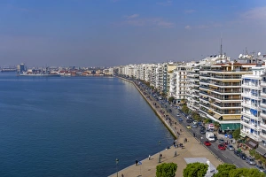 Thessaloniki Prints: Panoramic view from the citys landmark The White Tower