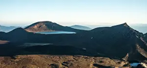 Australasia Prints: Panoramic view, crater of Blue Lake and Tongariro Volcano at sunrise