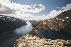 Voyages Prints: A panoramic view of glistening mountain lakes