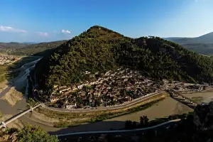 Connections Prints: Panoramic view of Gorica neighborhood by the Osum River from Kala Castle in Berat County