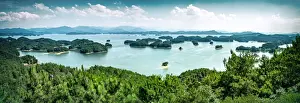 A panoramic view on the islands of Qiandaohu (Thousand Islands) Lake, Chunan, Zhejiang