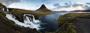 Snaefellsnes Peninsula Gallery: Panoramic view of Kirkjufell (Church Mountain) and mountain stream, Grundafjordur