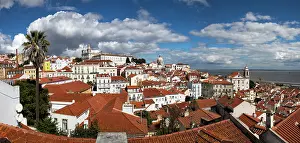 Alfama Prints: Panoramic view of Lisbon city, Alfama District, Portugal