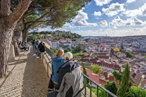 Alfama Prints: Panoramic view of Lisbon from Miradouro da Graca scenic point on a sunny day in the Alfama District