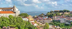 Alfama Prints: Panoramic view of Lisbon from Miradouro da Senhora do Monte scenic point on a sunny day in the Alfama District