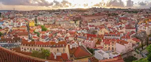 Alfama Prints: Panoramic view of Lisbon from Miradouro da Senhora do Monte scenic point at sunset in the Alfama District