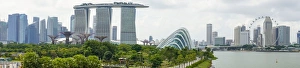Botanical Garden Prints: Panoramic view overlooking the Gardens by the Bay, Marina Bay Sands and city skyline