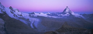 Wallis Prints: Panoramic view of pink sky before sunrise over